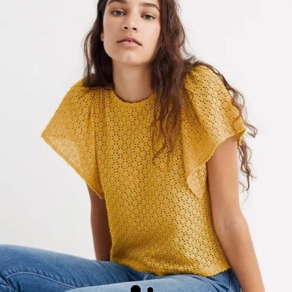 Madewell eyelet top. Size M. Yellow - Picture 1 of 4